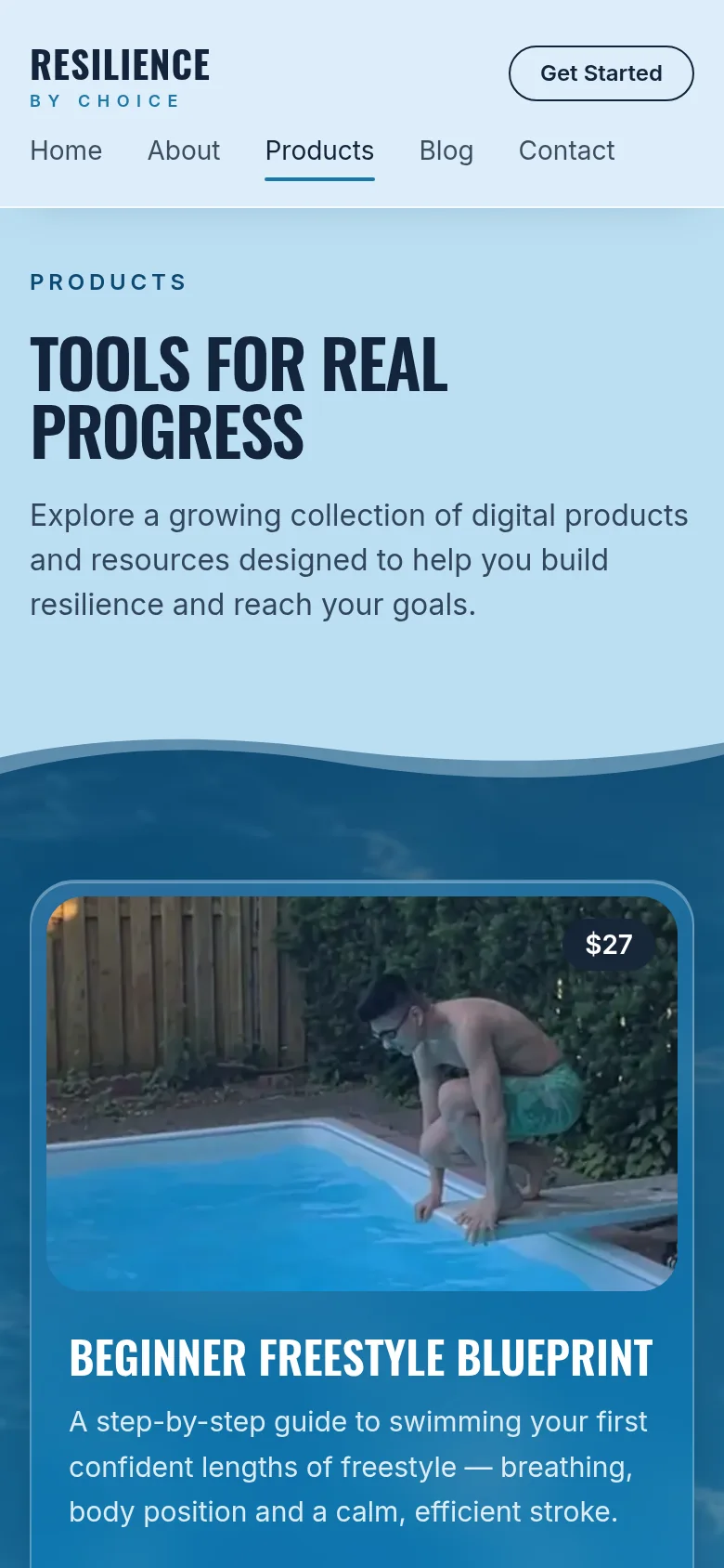 Products page on a phone, showing the first program card.
